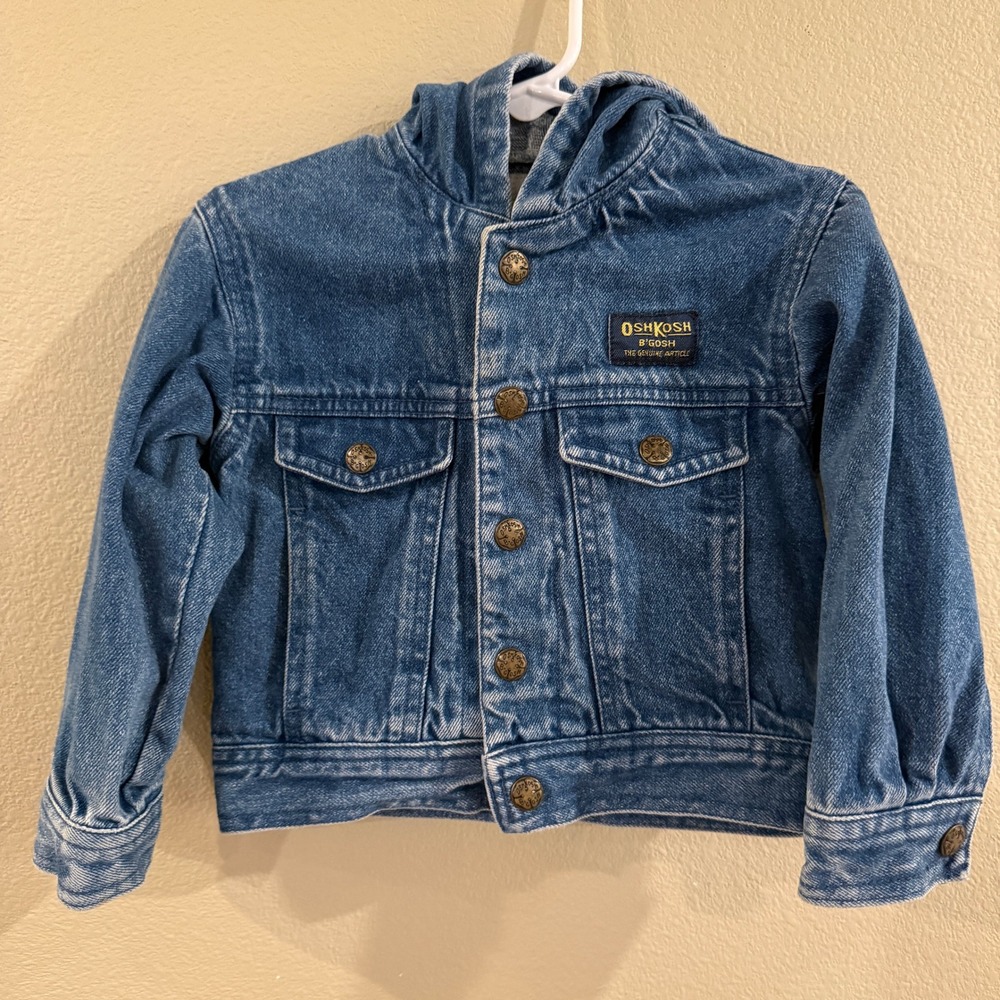 OshKosh B'gosh Denim Hooded Jacket Toddler 2T Blue Vintage 90s Trucker Core